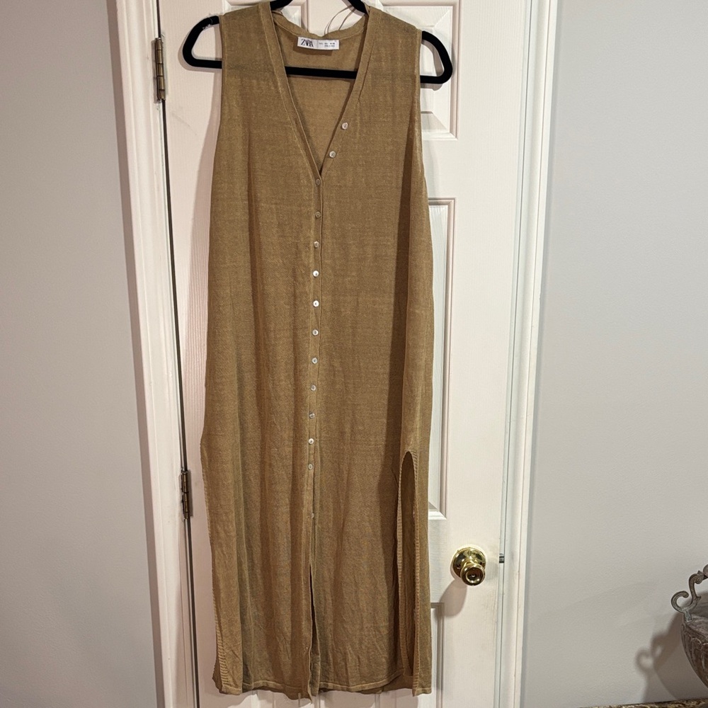 Tan Sleeveless Button-Down Dress/Vest